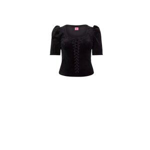 Torrid Betsey Johnson Black Velvet Puff Sleeve Lace-Up Corset Top Blouse 1XL